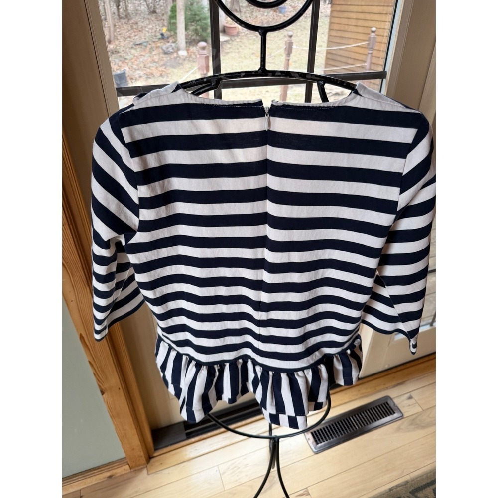 J.Crew Womens Navy White Striped Ruffle Peplum Top 3/4 Sleeve Size S - Picture 3 of 10